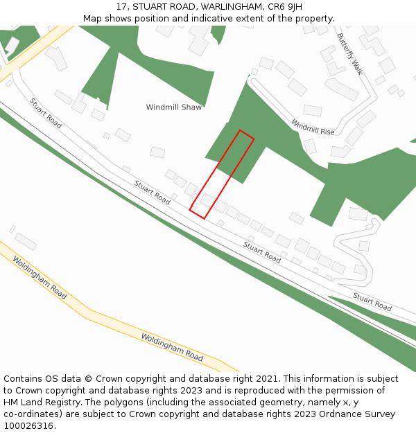 17, STUART ROAD, WARLINGHAM, CR6 9JH: Location map and indicative extent of plot
