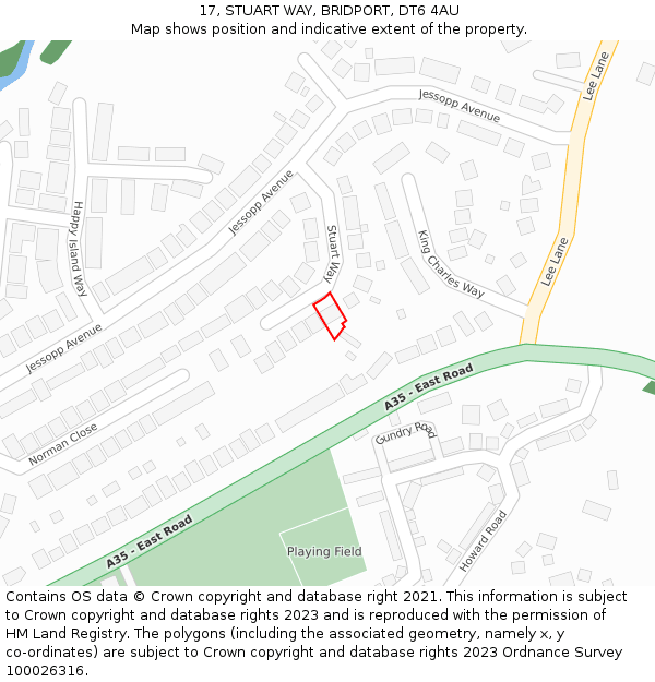 17, STUART WAY, BRIDPORT, DT6 4AU: Location map and indicative extent of plot