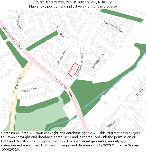 17, STUBBS CLOSE, WELLINGBOROUGH, NN8 4UQ: Location map and indicative extent of plot