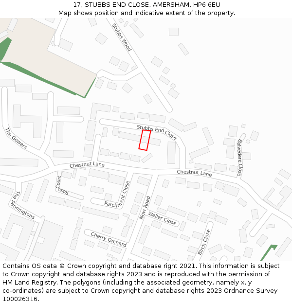 17, STUBBS END CLOSE, AMERSHAM, HP6 6EU: Location map and indicative extent of plot