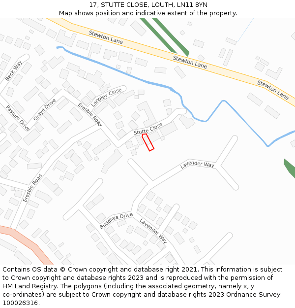 17, STUTTE CLOSE, LOUTH, LN11 8YN: Location map and indicative extent of plot