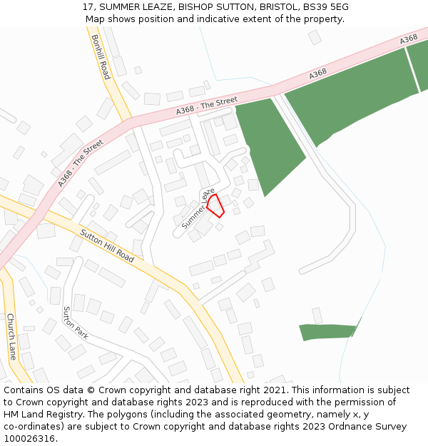 17, SUMMER LEAZE, BISHOP SUTTON, BRISTOL, BS39 5EG: Location map and indicative extent of plot