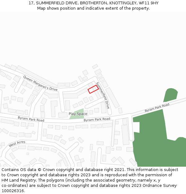 17, SUMMERFIELD DRIVE, BROTHERTON, KNOTTINGLEY, WF11 9HY: Location map and indicative extent of plot