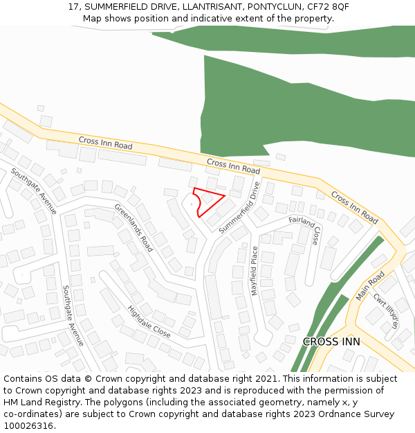 17, SUMMERFIELD DRIVE, LLANTRISANT, PONTYCLUN, CF72 8QF: Location map and indicative extent of plot