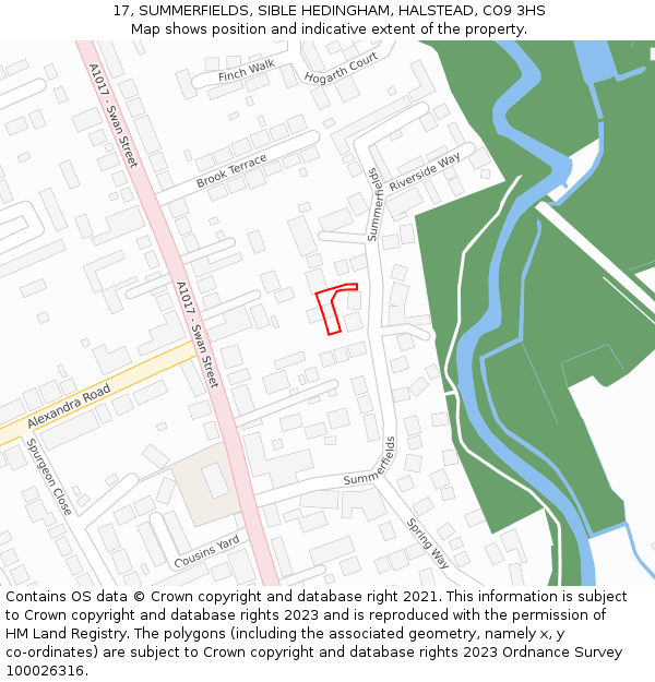17, SUMMERFIELDS, SIBLE HEDINGHAM, HALSTEAD, CO9 3HS: Location map and indicative extent of plot