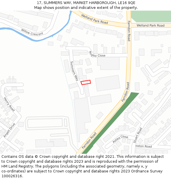 17, SUMMERS WAY, MARKET HARBOROUGH, LE16 9QE: Location map and indicative extent of plot