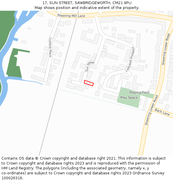 17, SUN STREET, SAWBRIDGEWORTH, CM21 9PU: Location map and indicative extent of plot