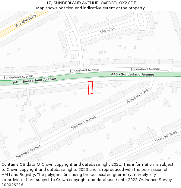 17, SUNDERLAND AVENUE, OXFORD, OX2 8DT: Location map and indicative extent of plot