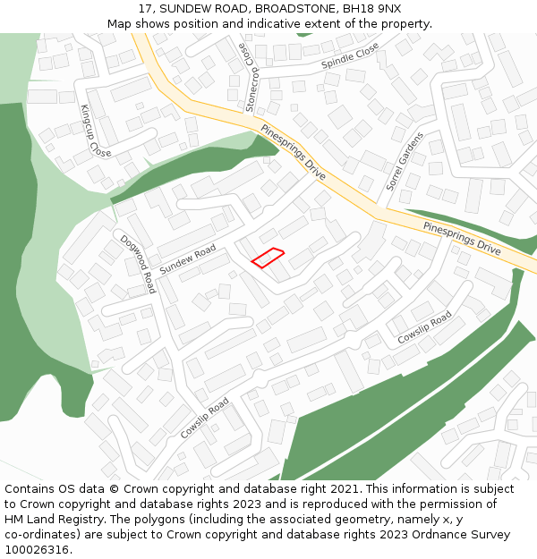 17, SUNDEW ROAD, BROADSTONE, BH18 9NX: Location map and indicative extent of plot