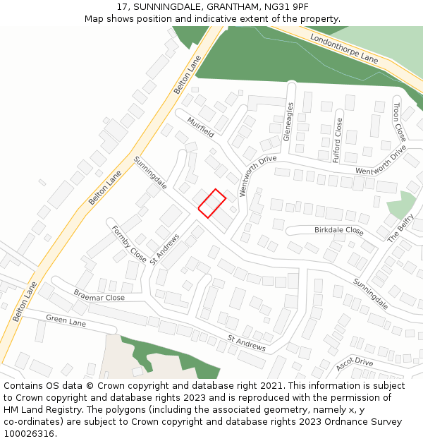 17, SUNNINGDALE, GRANTHAM, NG31 9PF: Location map and indicative extent of plot