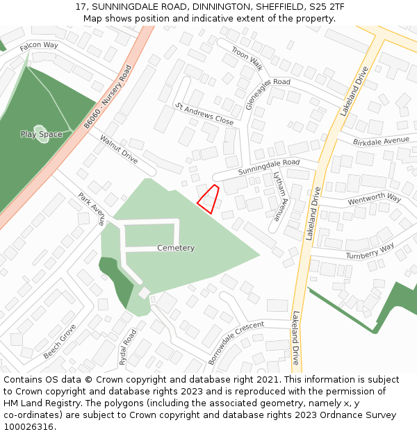 17, SUNNINGDALE ROAD, DINNINGTON, SHEFFIELD, S25 2TF: Location map and indicative extent of plot