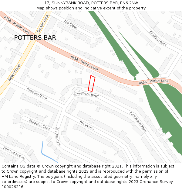 17, SUNNYBANK ROAD, POTTERS BAR, EN6 2NW: Location map and indicative extent of plot