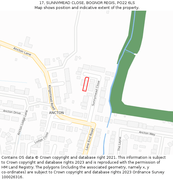 17, SUNNYMEAD CLOSE, BOGNOR REGIS, PO22 6LS: Location map and indicative extent of plot