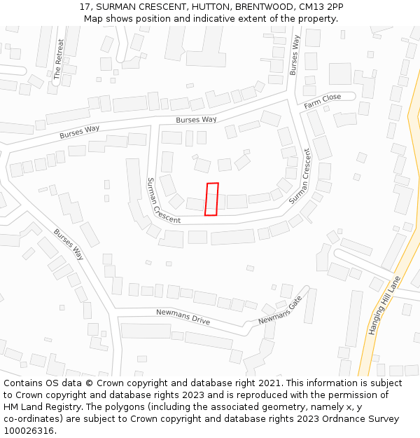 17, SURMAN CRESCENT, HUTTON, BRENTWOOD, CM13 2PP: Location map and indicative extent of plot