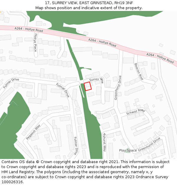 17, SURREY VIEW, EAST GRINSTEAD, RH19 3NF: Location map and indicative extent of plot