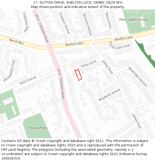 17, SUTTON DRIVE, SHELTON LOCK, DERBY, DE24 9FS: Location map and indicative extent of plot