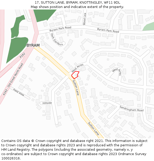 17, SUTTON LANE, BYRAM, KNOTTINGLEY, WF11 9DL: Location map and indicative extent of plot