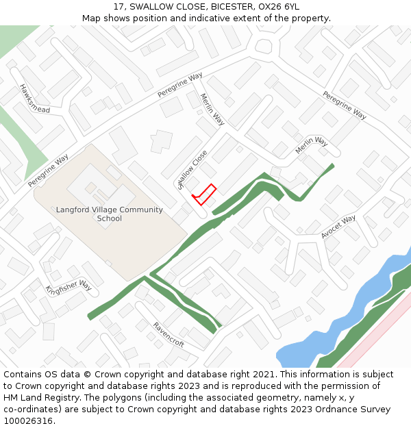 17, SWALLOW CLOSE, BICESTER, OX26 6YL: Location map and indicative extent of plot