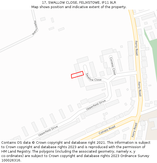 17, SWALLOW CLOSE, FELIXSTOWE, IP11 9LR: Location map and indicative extent of plot