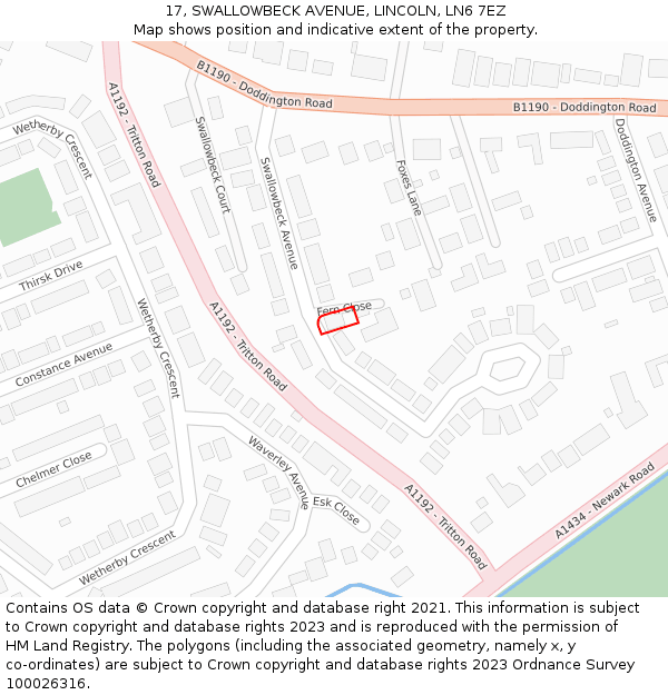 17, SWALLOWBECK AVENUE, LINCOLN, LN6 7EZ: Location map and indicative extent of plot