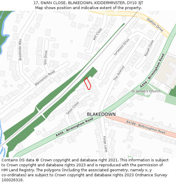 17, SWAN CLOSE, BLAKEDOWN, KIDDERMINSTER, DY10 3JT: Location map and indicative extent of plot