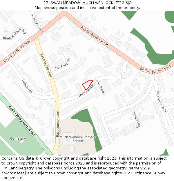 17, SWAN MEADOW, MUCH WENLOCK, TF13 6JQ: Location map and indicative extent of plot