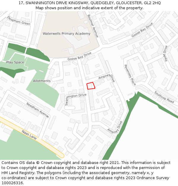 17, SWANNINGTON DRIVE KINGSWAY, QUEDGELEY, GLOUCESTER, GL2 2HQ: Location map and indicative extent of plot