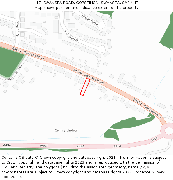 17, SWANSEA ROAD, GORSEINON, SWANSEA, SA4 4HF: Location map and indicative extent of plot