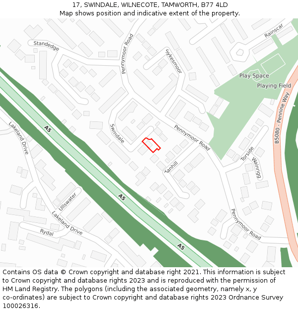 17, SWINDALE, WILNECOTE, TAMWORTH, B77 4LD: Location map and indicative extent of plot