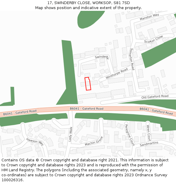 17, SWINDERBY CLOSE, WORKSOP, S81 7SD: Location map and indicative extent of plot