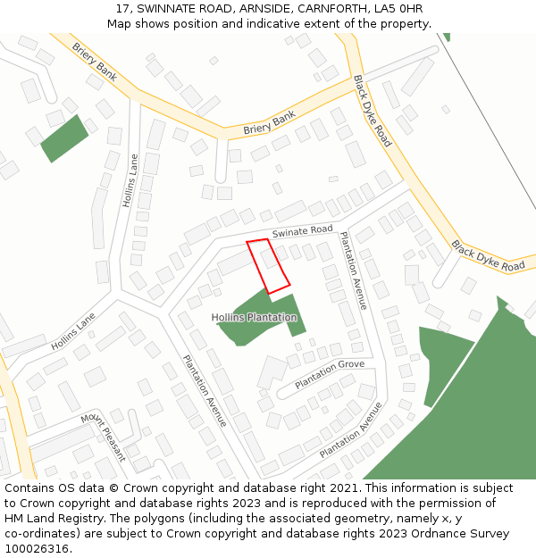 17, SWINNATE ROAD, ARNSIDE, CARNFORTH, LA5 0HR: Location map and indicative extent of plot