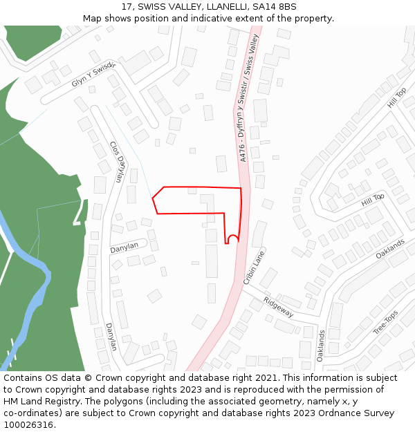 17, SWISS VALLEY, LLANELLI, SA14 8BS: Location map and indicative extent of plot