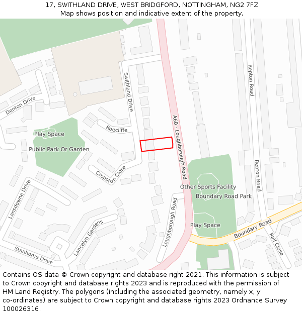 17, SWITHLAND DRIVE, WEST BRIDGFORD, NOTTINGHAM, NG2 7FZ: Location map and indicative extent of plot