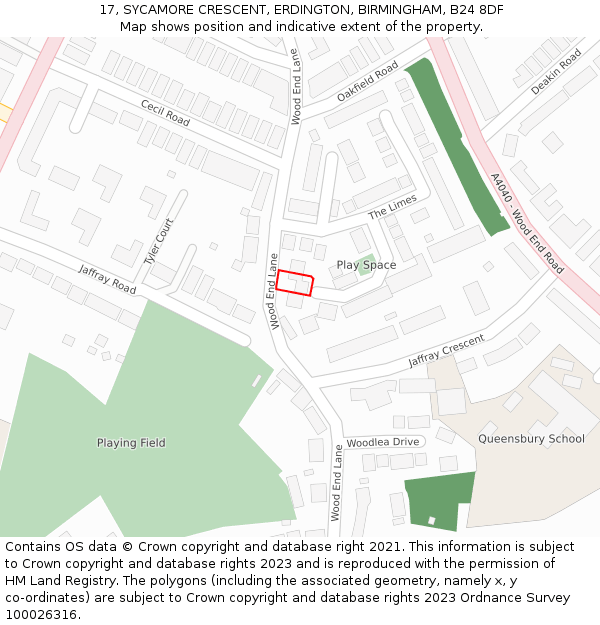 17, SYCAMORE CRESCENT, ERDINGTON, BIRMINGHAM, B24 8DF: Location map and indicative extent of plot