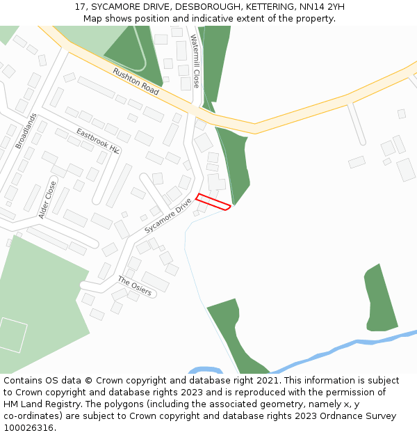 17, SYCAMORE DRIVE, DESBOROUGH, KETTERING, NN14 2YH: Location map and indicative extent of plot