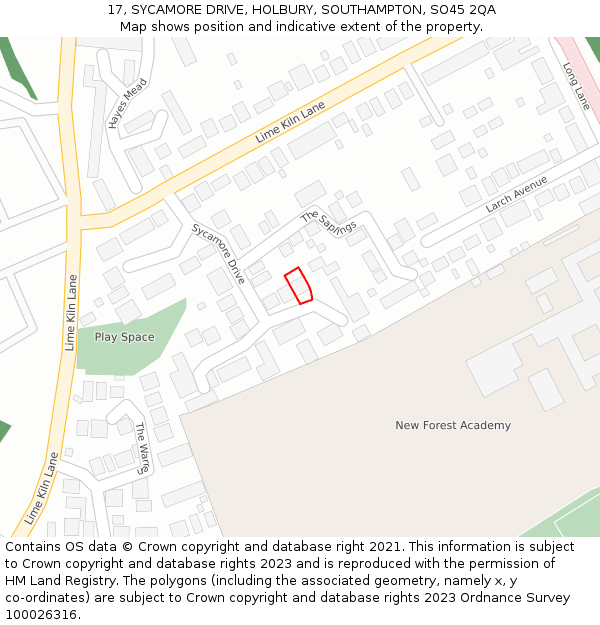 17, SYCAMORE DRIVE, HOLBURY, SOUTHAMPTON, SO45 2QA: Location map and indicative extent of plot