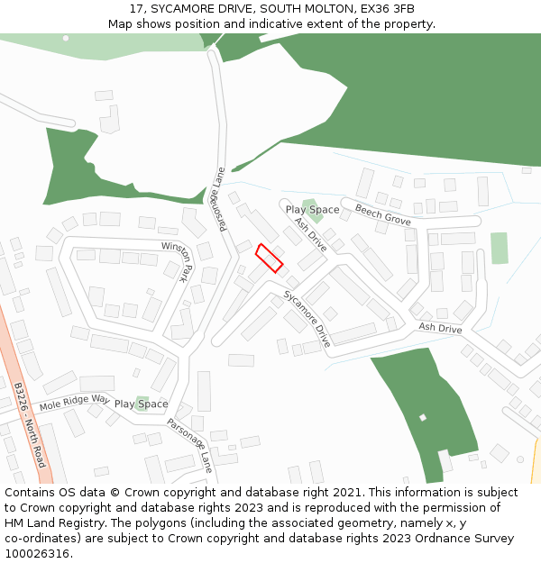 17, SYCAMORE DRIVE, SOUTH MOLTON, EX36 3FB: Location map and indicative extent of plot