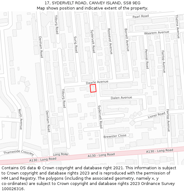 17, SYDERVELT ROAD, CANVEY ISLAND, SS8 9EG: Location map and indicative extent of plot