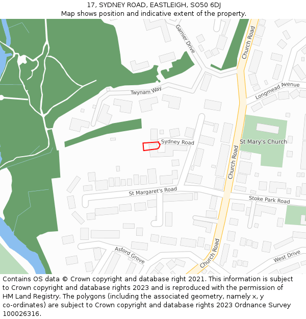 17, SYDNEY ROAD, EASTLEIGH, SO50 6DJ: Location map and indicative extent of plot