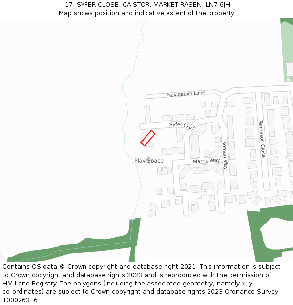 17, SYFER CLOSE, CAISTOR, MARKET RASEN, LN7 6JH: Location map and indicative extent of plot