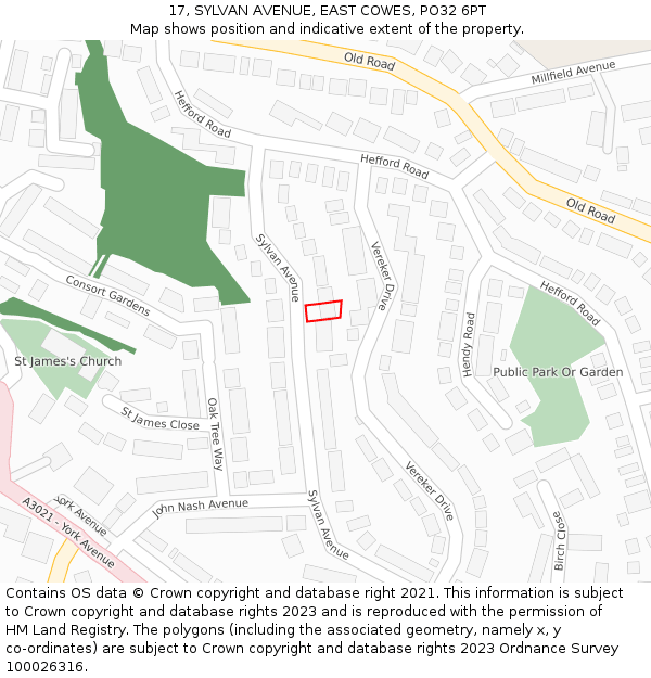 17, SYLVAN AVENUE, EAST COWES, PO32 6PT: Location map and indicative extent of plot