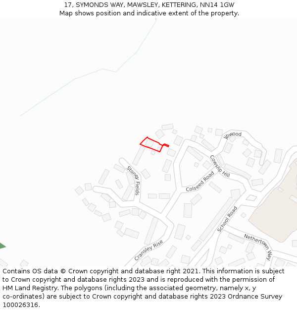 17, SYMONDS WAY, MAWSLEY, KETTERING, NN14 1GW: Location map and indicative extent of plot