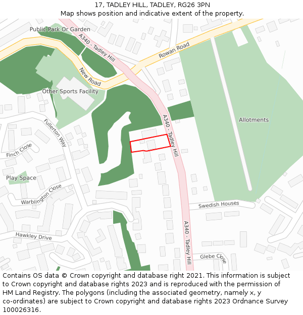 17, TADLEY HILL, TADLEY, RG26 3PN: Location map and indicative extent of plot