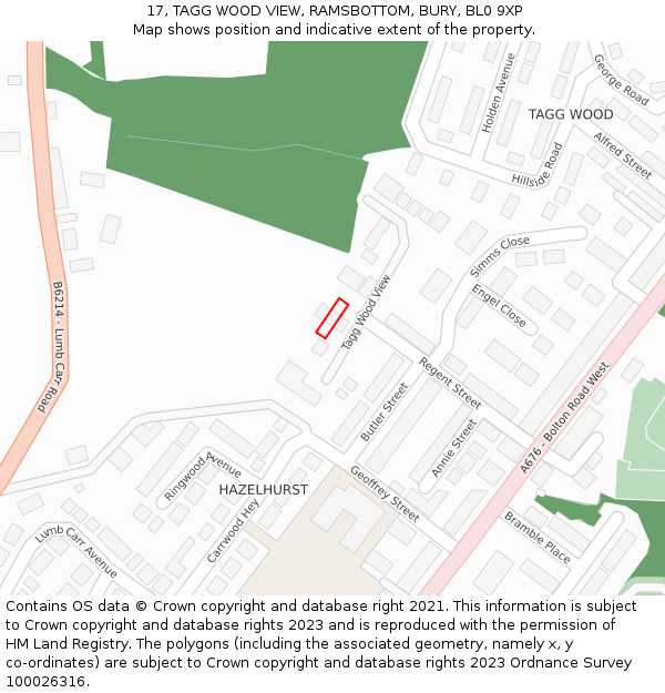 17, TAGG WOOD VIEW, RAMSBOTTOM, BURY, BL0 9XP: Location map and indicative extent of plot