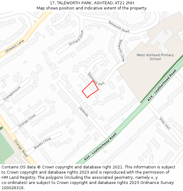 17, TALEWORTH PARK, ASHTEAD, KT21 2NH: Location map and indicative extent of plot