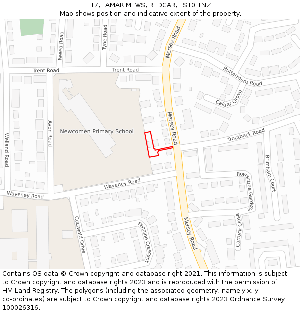 17, TAMAR MEWS, REDCAR, TS10 1NZ: Location map and indicative extent of plot
