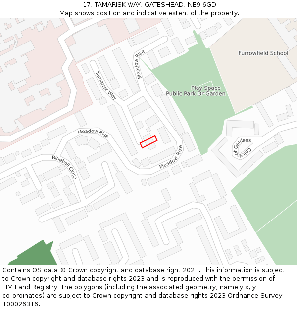 17, TAMARISK WAY, GATESHEAD, NE9 6GD: Location map and indicative extent of plot