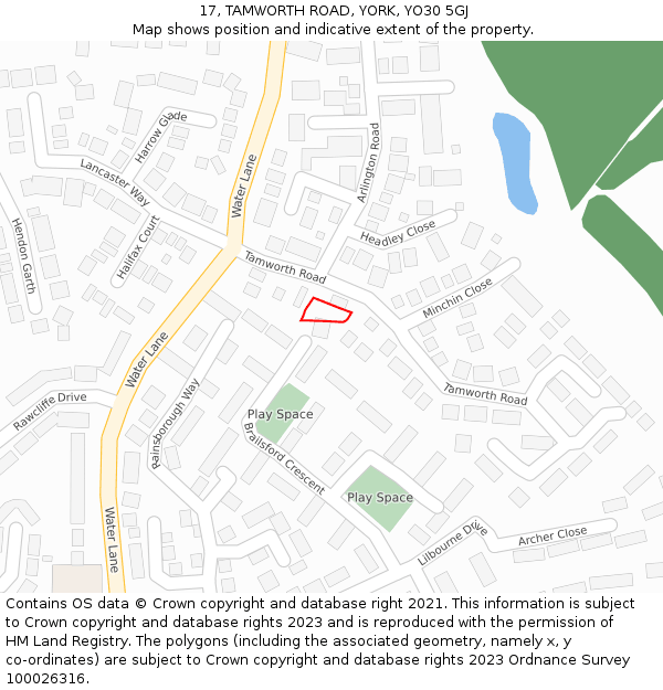 17, TAMWORTH ROAD, YORK, YO30 5GJ: Location map and indicative extent of plot