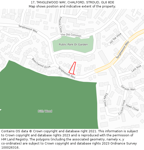 17, TANGLEWOOD WAY, CHALFORD, STROUD, GL6 8DE: Location map and indicative extent of plot