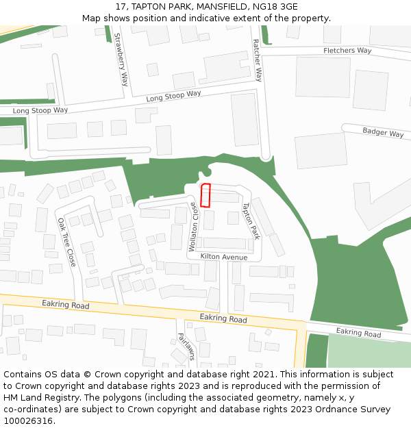 17, TAPTON PARK, MANSFIELD, NG18 3GE: Location map and indicative extent of plot